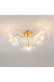 burenze Luxury Modern Exclusive Tasarım Şeffaf Renk Kristal Camlı Flower Çiçek Üçlü Avize Eskitme Gold Sarı - 5