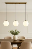 burenze Modern Camlı Avize Beyaz Mat Glop Camlı Salon Avizesi 3 lü Sarkıt Avize - 1
