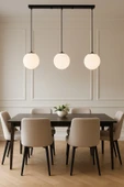 burenze Modern Camlı Avize Beyaz Mat Glop Camlı Salon Avizesi 3 lü Sarkıt Avize - 1