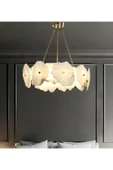 burenze Luxury Exclusive Modern Marble Tasarım Ledli Mermer Avize Eskitme Gold Sarı Led Avize 60 Cm Çap - 2