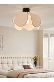 burenze Modern Tasarım Rose Çiçek Tavan Avize Açık Krem Kumaş Salon Hol Mutfak Oturma Odası Avizesi - 3