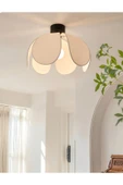 burenze Modern Tasarım Rose Çiçek Tavan Avize Açık Krem Kumaş Salon Hol Mutfak Oturma Odası Avizesi - 2