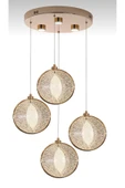 burenze Modern Tasarım Venezia Led Avize Dörtlü Sarkıt Avize Kumandalı 3 Renk Dimmer Özellikli Gold Sarı - 2