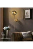 Buiva Modern Tasarım Füme Camlı Pilli Aplik Kablosuz Tak Çalıştır Aç Kapa Butonlu Eskitme Gold Sarı - 2