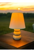 burenze Modern Ağaç Krem Şapkalı El Yapımı Doğal Ahşap Gövde Abajur Masa Lambası Abajur thumbnail 2