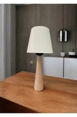 burenze Modern Ağaç Abajur Krem Şapkalı El Yapımı Doğal Ahşap Gövde Abajur Masa Lambası - 2