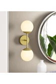 Fico Home Modern Tasarım Beyaz Opal Camlı Pilli Aplik Aç Kapa Butonlu Tak Çalıştır Kablosuz Eskitme Gold - 2