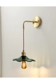 burenze Modern Classic Sarkıt Aplik Eskitme Gold Detaylı Kahve Örgülü Yeşil Camlı Sarkıt Aplik - 1