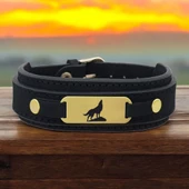 Sembole Özel Hakiki Siyah Derili 14 Ayar Altın Plakalı Oval Figürlü Hediye Bileklik-438 thumbnail 1