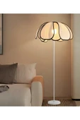 burenze Boheme Modern Tasarım Palm Burenze Dekoratif Lambader Beyaz Gövde Ekru Kumaş Abajur - 1