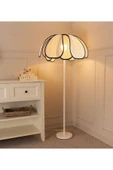burenze Boheme Modern Tasarım Palm Burenze Dekoratif Lambader Beyaz Gövde Ekru Kumaş Abajur - 2