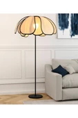 burenze Boheme Modern Tasarım Palm Burenze Dekoratif Lambader Siyah Gövde Ekru Kumaş Abajur - 1