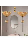 burenze Modern Bohem Tasarım Rose Çiçek Aplik Kablosuz Pilli Aplik Hazeran Hasır Kumaş Eskitme Gold - 2
