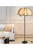 burenze Boheme Modern Tasarım Palm Burenze Dekoratif Lambader Siyah Gövde Ekru Kumaş Abajur - 2