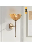 burenze Modern Bohem Tasarım Rose Çiçek Aplik Kablosuz Pilli Aplik Hazeran Hasır Kumaş Eskitme Gold - 1