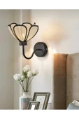 Fico Home Blume Pilli Aplik Rose Çiçek Duvar Apliği Kablosuz Tak Kullan Pilli Aplik Ekru Kumaş - 2