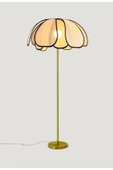 burenze Boheme Modern Tasarım Palm Burenze Dekoratif Lambader Eskitme Gold Gövde Ekru Kumaş Abajur - 2
