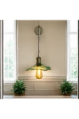 burenze Modern Classic Sarkıt Aplik Eskitme Gold Detaylı Kahve Örgülü Yeşil Camlı Sarkıt Aplik - 3