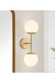 Fico Home Modern Tasarım Beyaz Opal Camlı Pilli Aplik Aç Kapa Butonlu Tak Çalıştır Kablosuz Eskitme Gold - 1