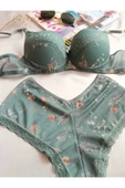Miss Perry Kadın Dolgulu Destekli Çiçek Desenli Yeşil Boxer Tip Iç Çamaşır Takımı thumbnail 2
