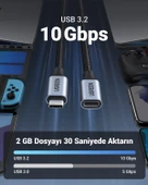 UGREEN USB-C Erkek - USB-C Dişi Gen-2 Örgülü Uzatma Kablosu 1 m, Uzay Grisi, 30205 - 2