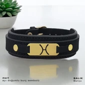 Doğum Ayına Özel 14 Ayar Altın Plakalı Oval Figürlü Hakiki Siyah Derili Hediye Bileklik-438 thumbnail 1