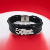 İsme Özel Vatan Severler İçin Türkiye Haritalı Hakiki Siyah Derili 925 Ayar Gümüş Plakalı Özel Hediye Bileklik-441 thumbnail 1
