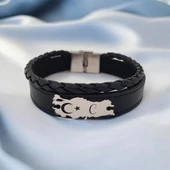 Harfe Özel 925 Ayar Gümüş Plakalı Vatan Severler İçin Türkiye Haritalı Hakiki Siyah Derili Hediye Bileklik-441 thumbnail 1