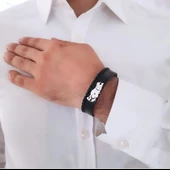 Harfe Özel 925 Ayar Gümüş Plakalı Vatan Severler İçin Türkiye Haritalı Hakiki Siyah Derili Hediye Bileklik-441 thumbnail 2