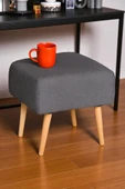 WoodyMaison Voca Kumaş Kare Puf – Ahşap Ayaklı, Çok Amaçlı Tabure, Bench ve Makyaj Pufu - 4