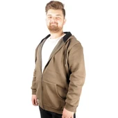 Erkek Sweatshirt Kapşonlu Zippered Basic 20543 Haki - 1