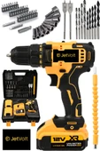 JetVolt 12V 1.5Ah Metal Şanzuman Çift Akülü 84 Parça Şarjlı Matkap Akülü Vidalama - Sarı - 1