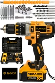JetVolt 18V Metal Şanzıman Çift Akülü Şarjlı Darbeli Matkap 24 Parça - Sarı - 1