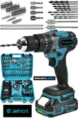JetVolt 21V Çelik Mandren Kömürsüz Motor Darbeli Şarjlı Matkap Vidalama - Mavi - 1