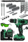 JetVolt Çift Akülü 12 Köşe 360° Otomatik Hizalamalı Lazer Metre ve Çelik Mandren 84 Parça Şarjlı Matkap - Yeşil - 1
