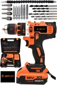 JetVolt 12V 1.5Ah Çelik Şanzıman Çift Akülü Darbeli Şarjlı Matkap Akülü Vidalama - Turuncu - 1