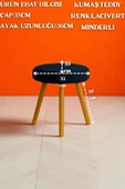WoodyMaison Verona Dekoratif Peluş Puf Tabure – Yuvarlak Ahşap Ayaklı Retro Bench, Makyaj Masası & Salon Pufu - 2