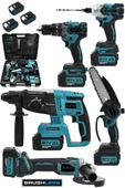 JetVolt 21V 2.0Ah Kömürsüz Darbeli 5'li Set Şarjlı Hilti + Taşlama + Somun Sıkma + Akülü Vidalama + Budama Testeri - Mavi - 1