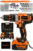 JetVolt 18V Metal Şanzıman Çift Akülü Şarjlı Darbeli Matkap 24 Parça - Turuncu - 1