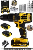 JetVolt 12V 1.5Ah Metal Şanzıman Çift Akülü Bakır Sargı 24 Parça Şarjlı Matkap Akülü Vidalama - Sarı - 1