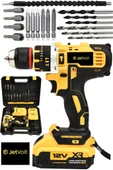 JetVolt 12V 1.5Ah Çelik Şanzıman Çift Akülü Darbeli Şarjlı Matkap Akülü Vidalama - Sarı - 1