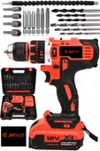 JetVolt 12V 1.5Ah Çelik Şanzıman Çift Akülü Darbeli Şarjlı Matkap Akülü Vidalama - Kırmızı - 1