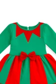 Noel Temalı Yeşil - Kırmızı Kurdeleli Kız Çocuk Elbisesi thumbnail 3