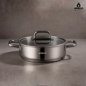 Amboss Paslanmaz Çelik Cam Kapaklı Basık Tencere 28x8 cm thumbnail 3