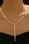 1 Adet LXALRY Kadın Y-Şekilli Hip-Hop Kolye – Ayarlanabilir Yılan Zincirli, Siyah & Altın Minimalist Tasarım, Moda Aksesuarı - 1