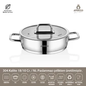 Amboss Paslanmaz Çelik Cam Kapaklı Basık Tencere 28x8 cm thumbnail 1