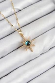 316L Çelik Zirkon Taşlı Kutup Yıldızı Model Gold Renk Kadın Ke thumbnail 1