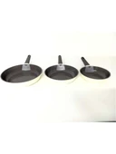 Oms 3 Parça  Indüksiyonlu Ocak Uyumlu, Döküm, Seramik, ( 20 - 24 - 28 cm ) Tava Seti Krem Rengi - 2