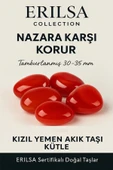 Sertifikalı Doğal Kızıl Yemen Akik Taşı Kütle – Tamburlanmış 30-35 mm Nazar ve Enerji Taşı - 1