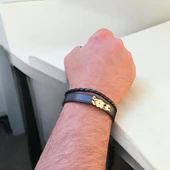 Vatan Aşkı İçin Sembole Özel Hakiki Siyah Derili 14 Ayar Altın Plakalı Türkiye Haritalı Hediye Bileklik- thumbnail 3